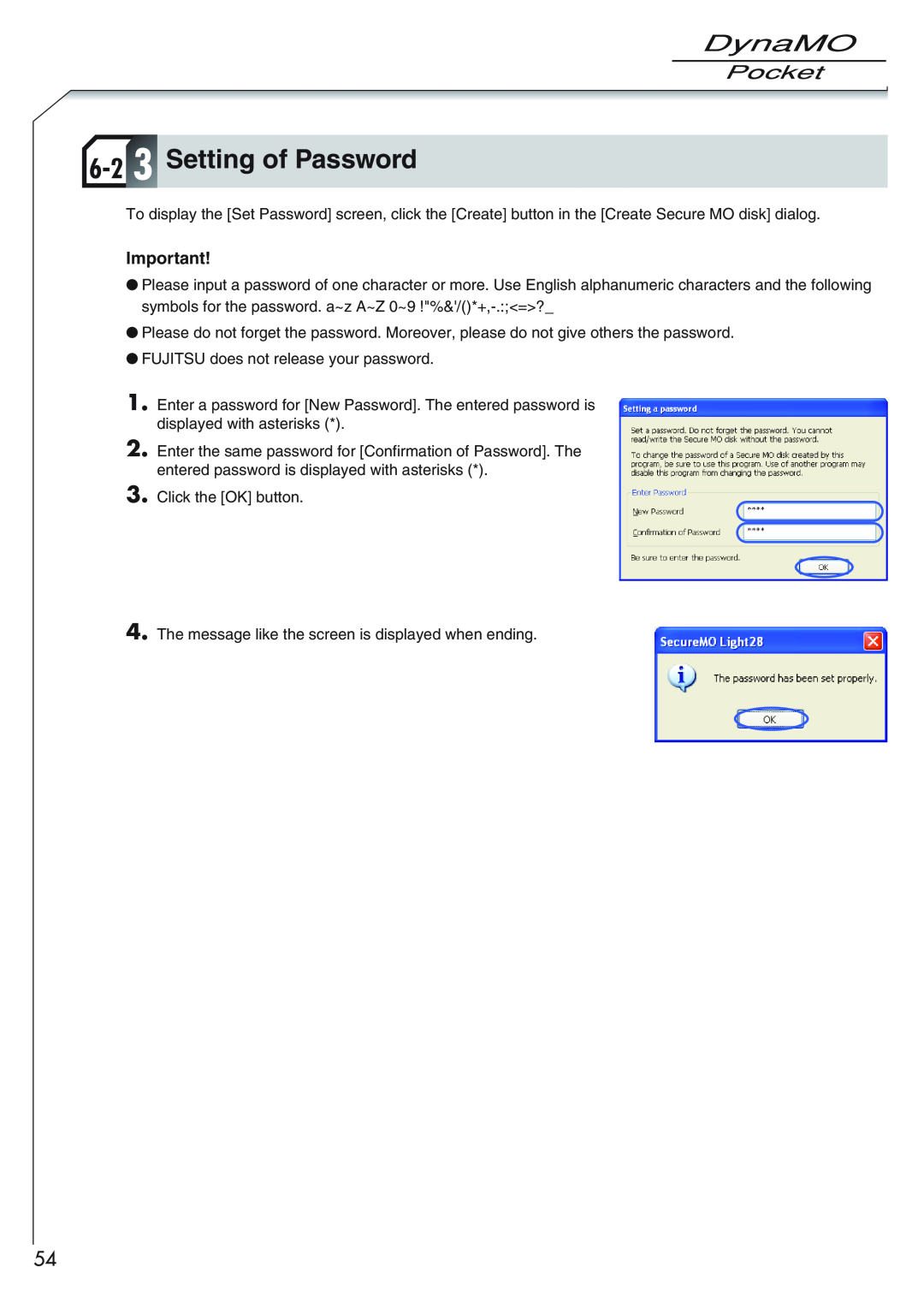 Fujitsu 1300U2 user manual 6-2 3 Setting of Password 