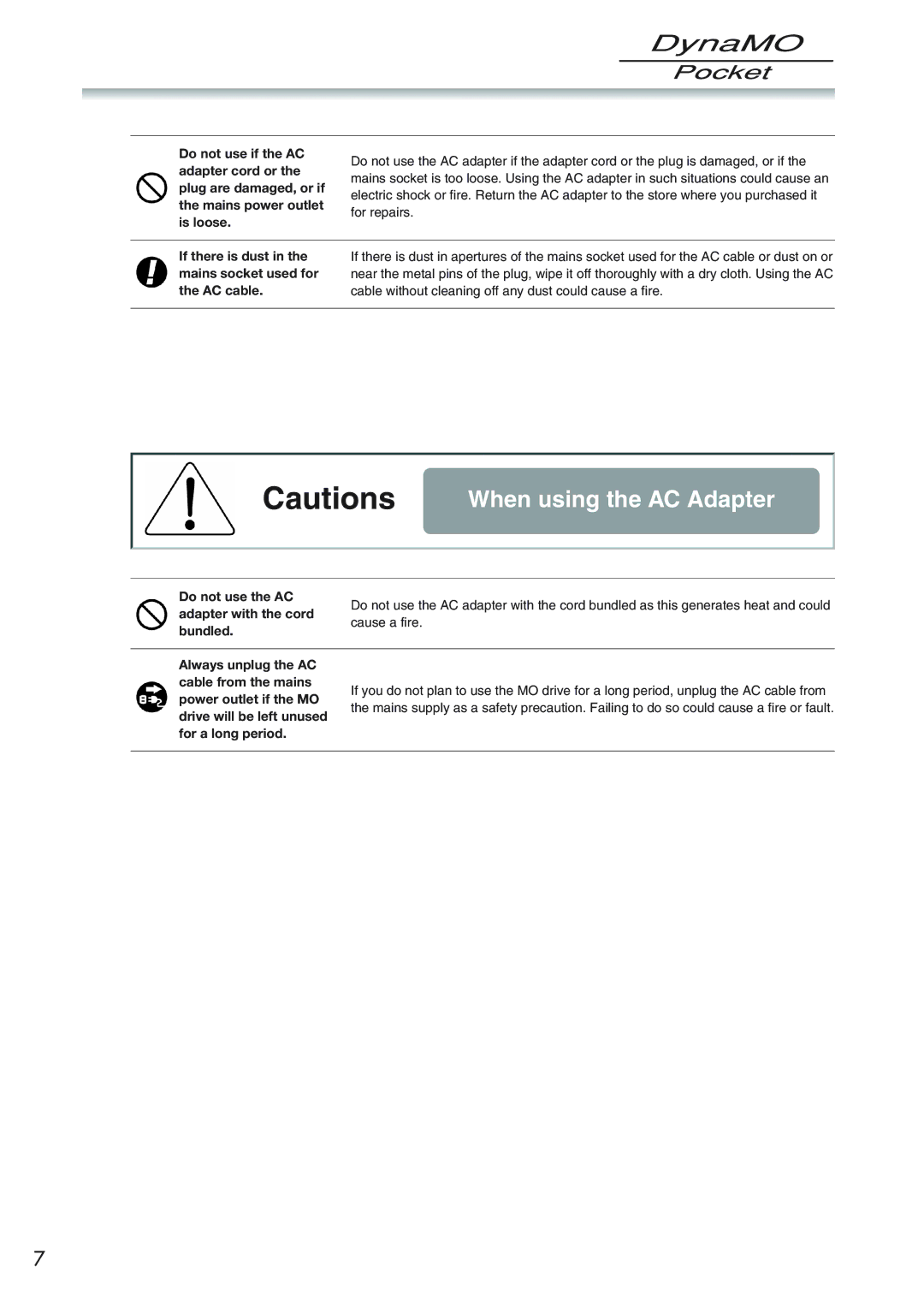 Fujitsu 1300U2 user manual If there is dust in the mains socket used for the AC cable 