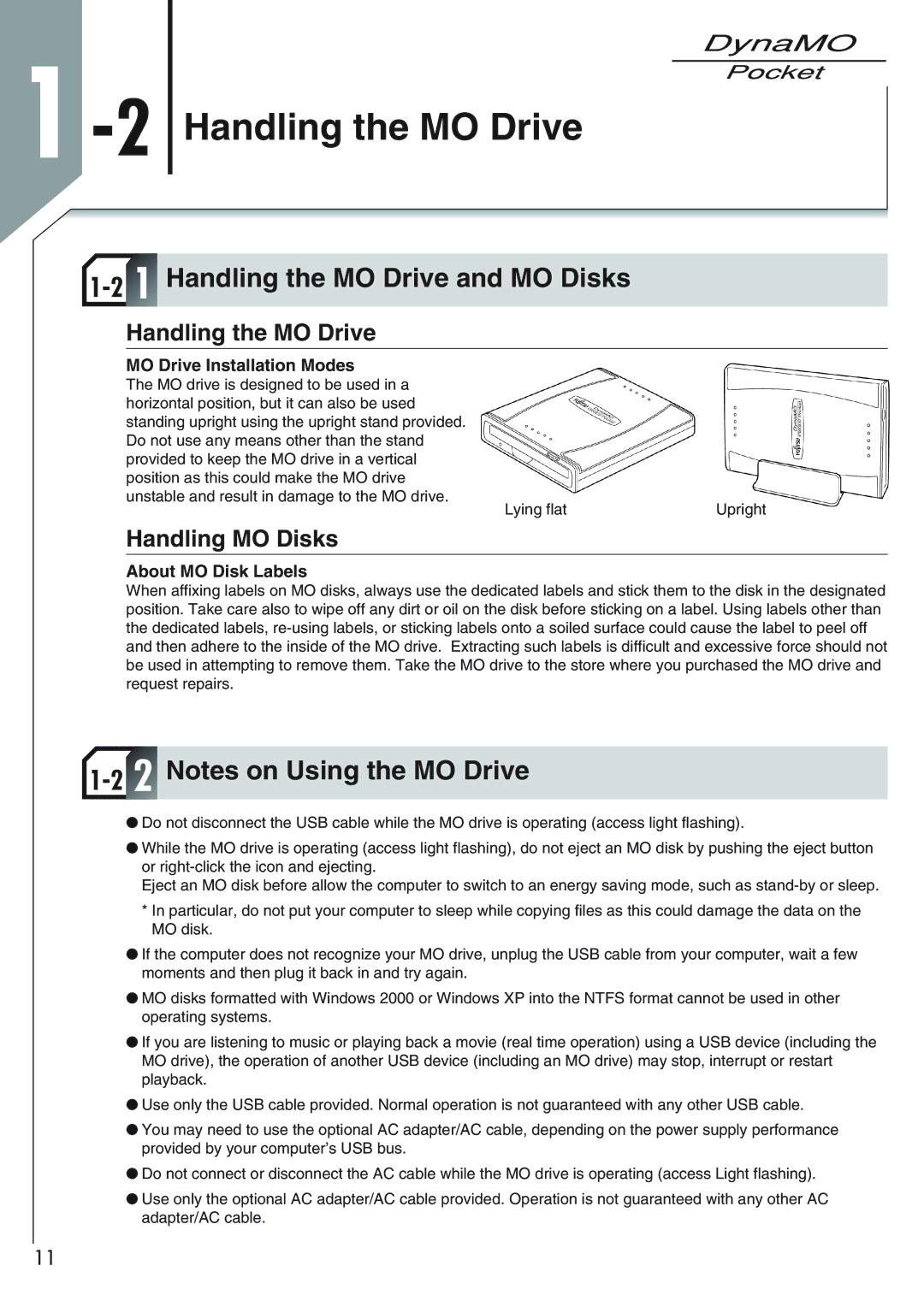 Fujitsu 1300U2 user manual 2Handling the MO Drive, Handling the MO Drive and MO Disks, Handling MO Disks 