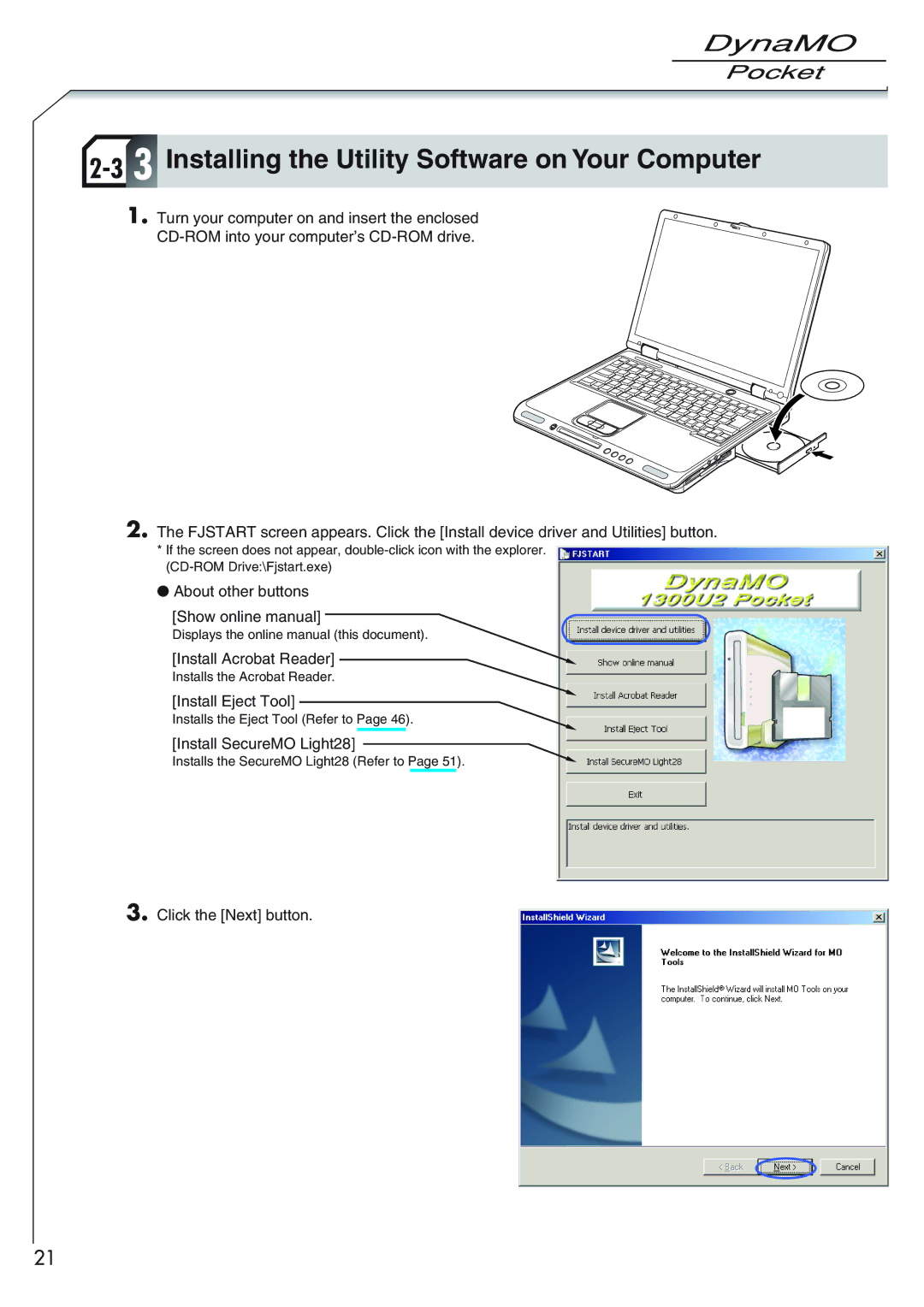 Fujitsu 1300U2 user manual Installing the Utility Software on Your Computer 