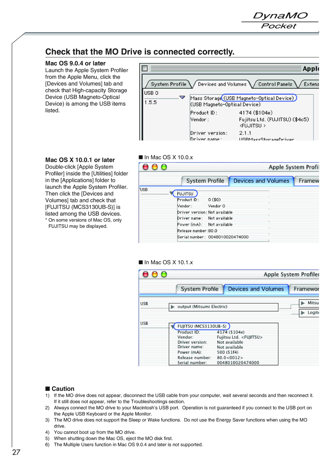 Fujitsu 1300U2 user manual Mac OS 9.0.4 or later, Mac OS X 10.0.1 or later 