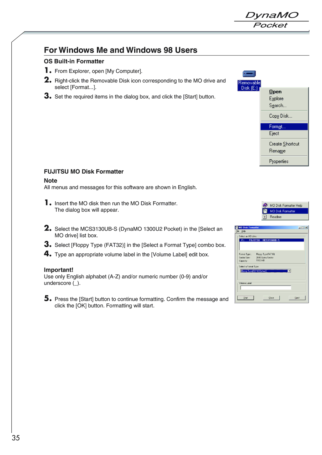 Fujitsu 1300U2 user manual For Windows Me and Windows 98 Users 