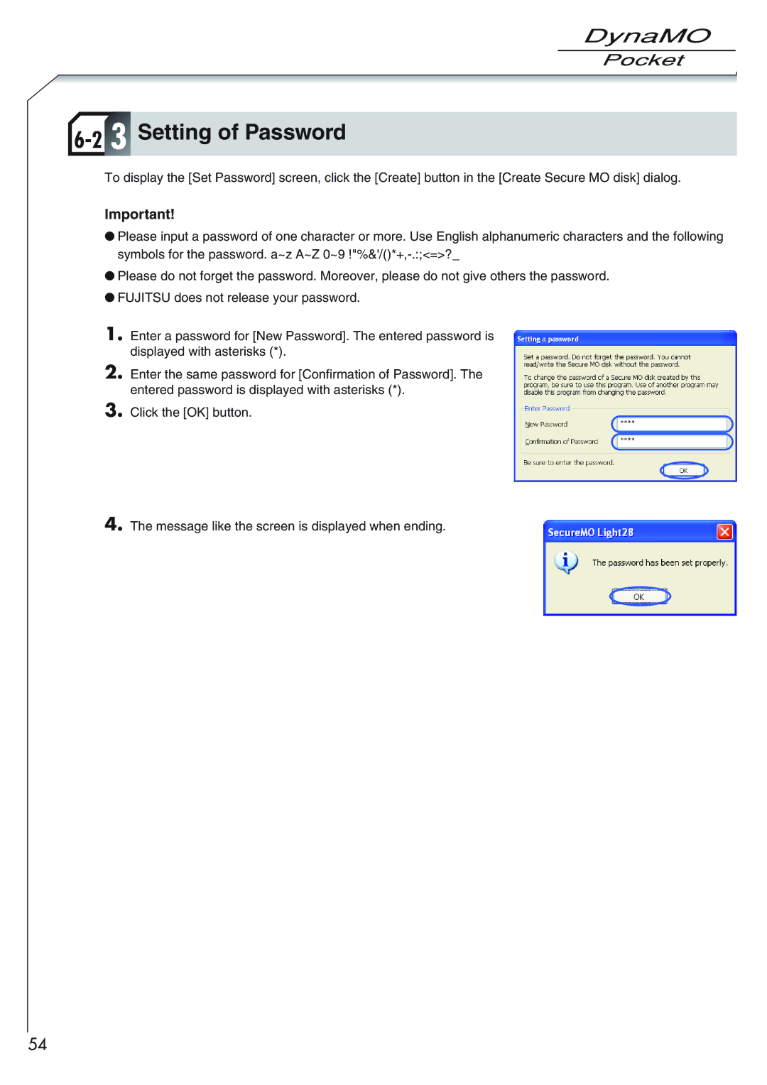 Fujitsu 1300U2 user manual Setting of Password 