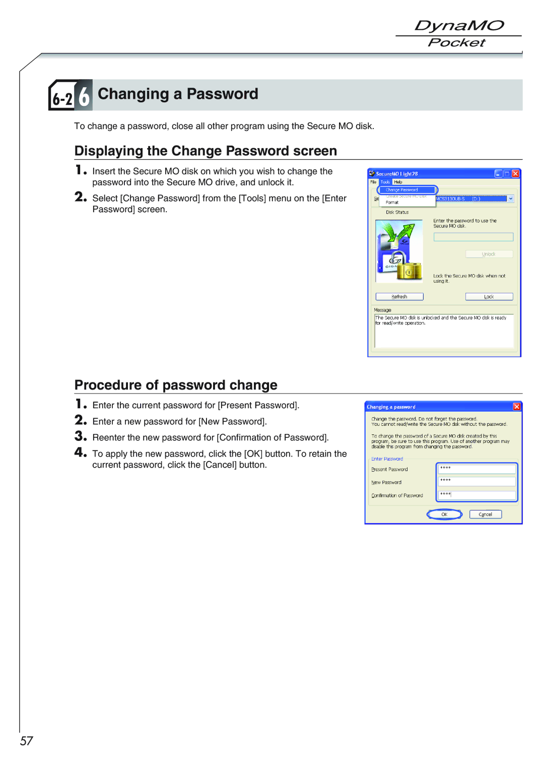 Fujitsu 1300U2 user manual Changing a Password, Displaying the Change Password screen, Procedure of password change 