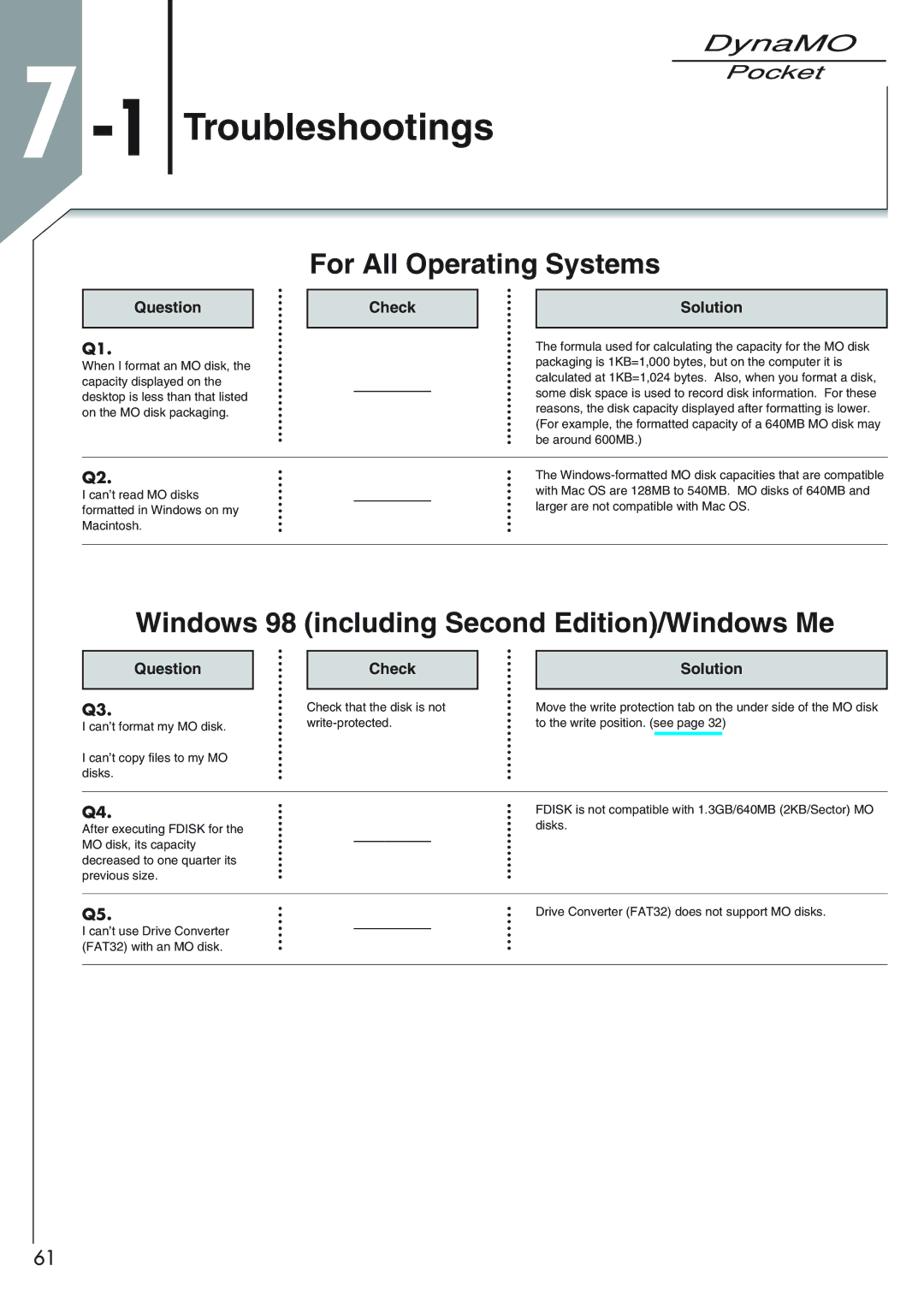 Fujitsu 1300U2 user manual 1Troubleshootings, For All Operating Systems 