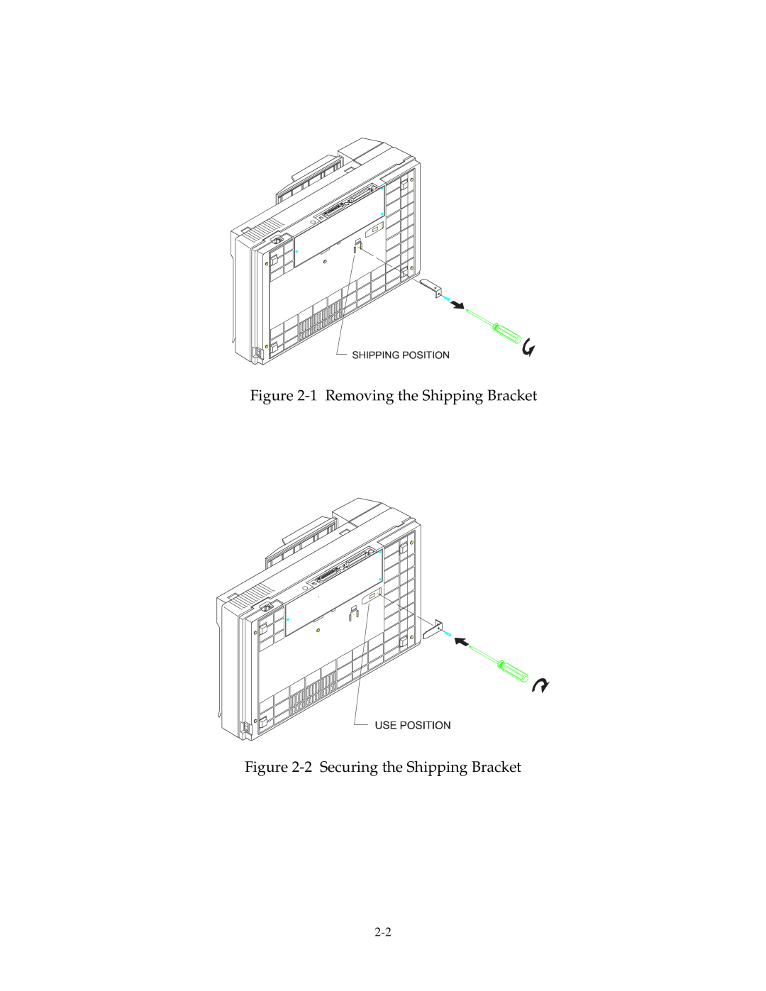 Fujitsu 15C user manual 1 Removing the Shipping Bracket, 2 Securing the Shipping Bracket 