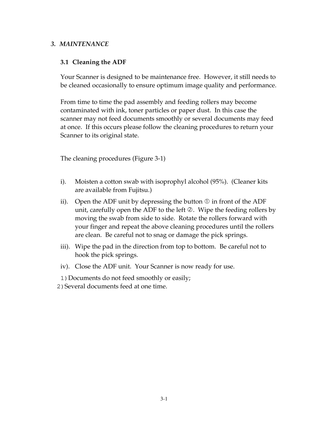 Fujitsu 15C user manual Maintenance, Cleaning the ADF 