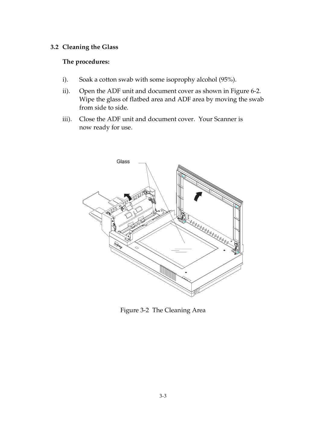 Fujitsu 15C user manual Cleaning the Glass The procedures, Cleaning Area 