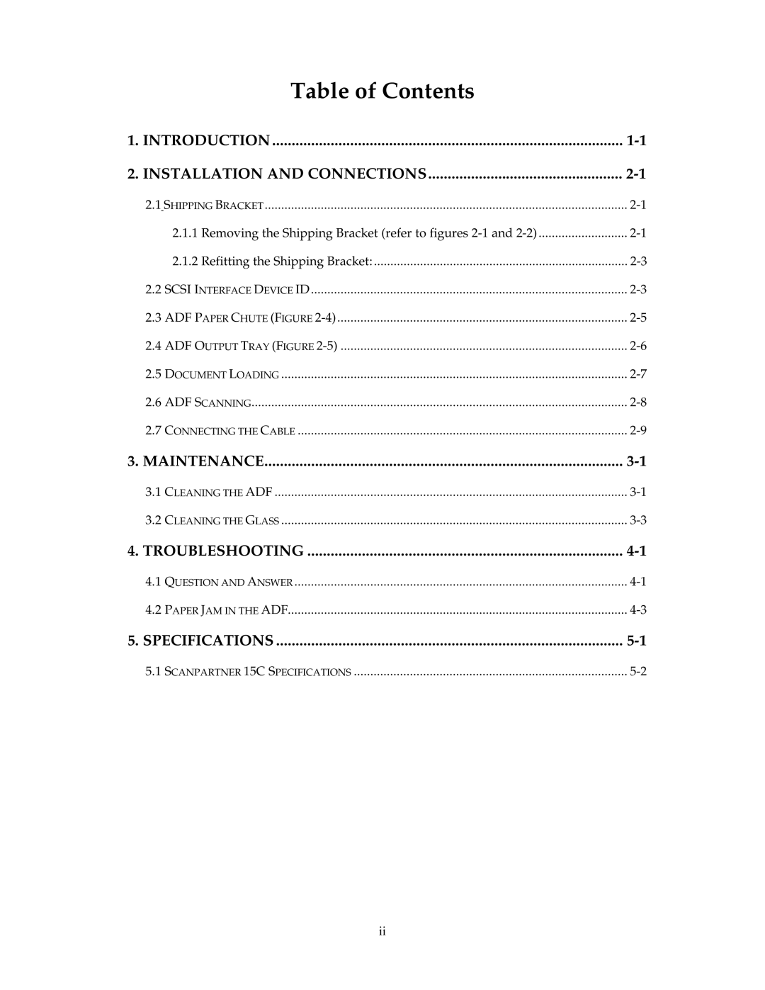 Fujitsu 15C user manual Table of Contents 