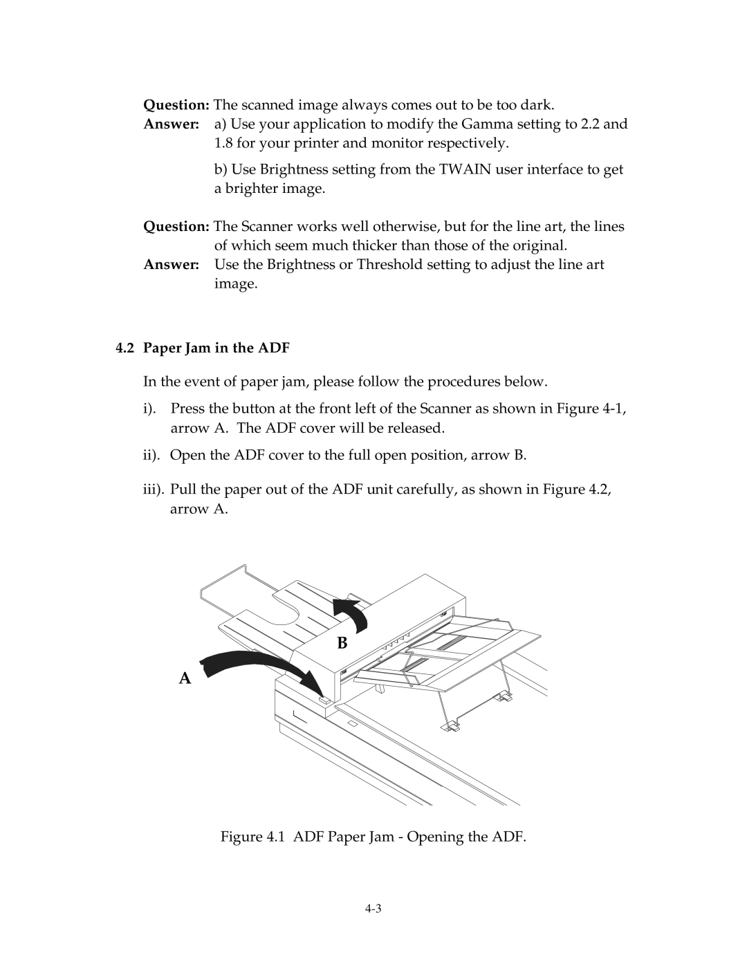 Fujitsu 15C user manual Paper Jam in the ADF, ADF Paper Jam Opening the ADF 