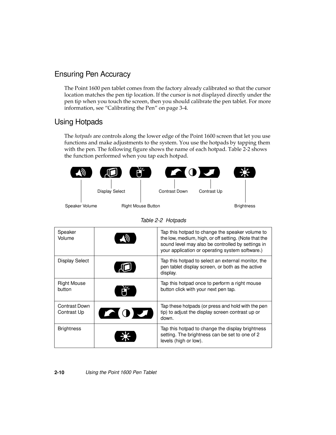 Fujitsu 1600 manual Ensuring Pen Accuracy, Using Hotpads 