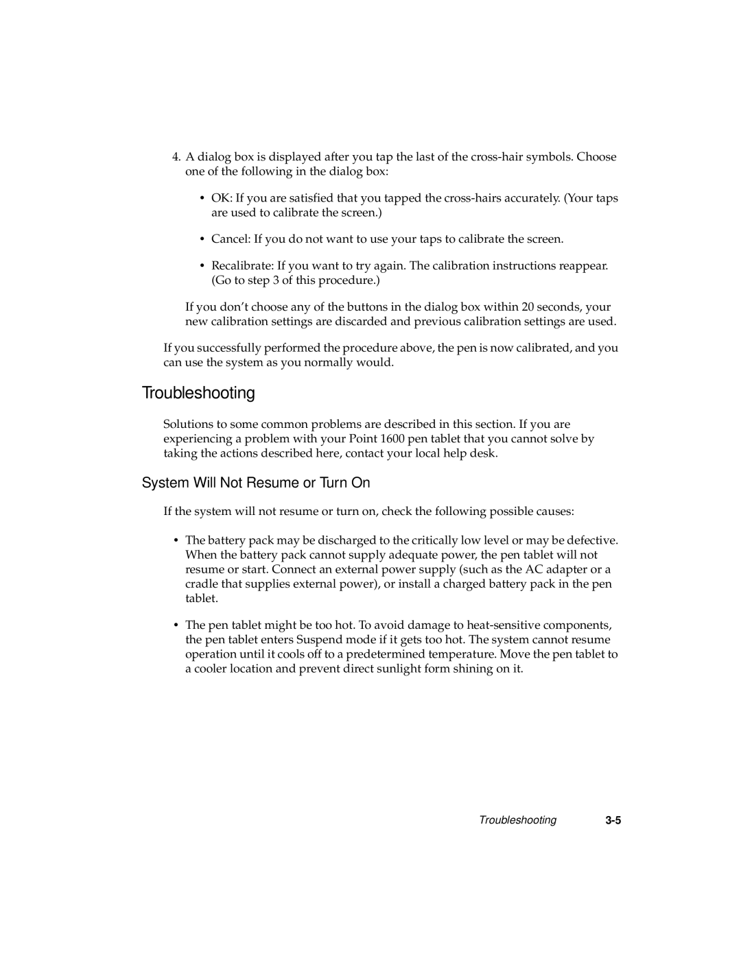 Fujitsu 1600 manual Troubleshooting, System Will Not Resume or Turn On 