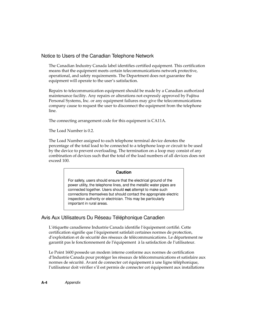 Fujitsu 1600 manual Avis Aux Utilisateurs Du Réseau Téléphonique Canadien 