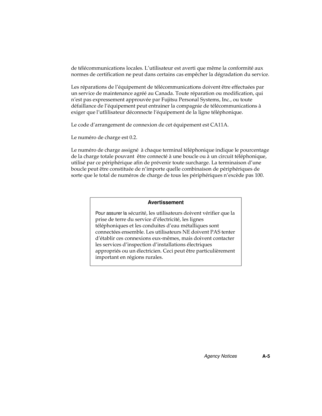 Fujitsu 1600 manual Avertissement 