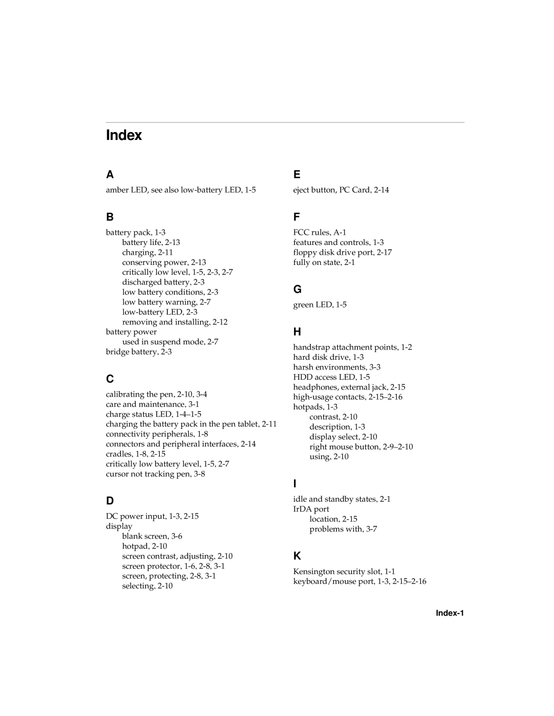 Fujitsu 1600 manual Index-1 