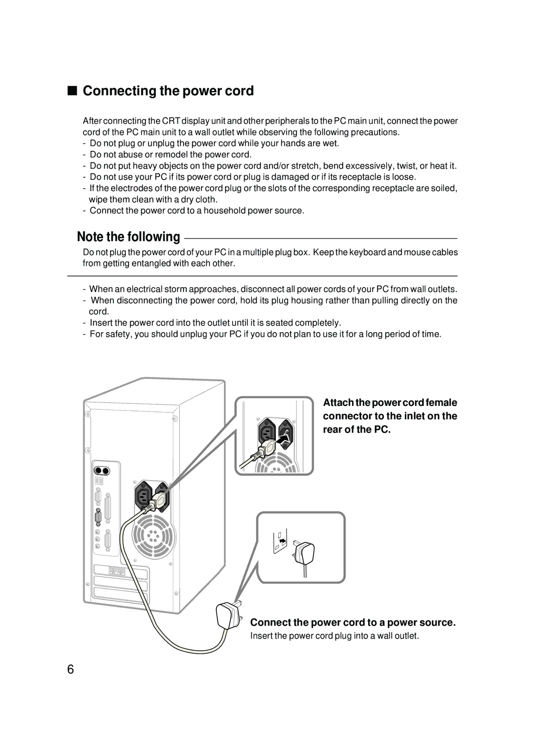 Fujitsu 2000 user manual Connecting the power cord 