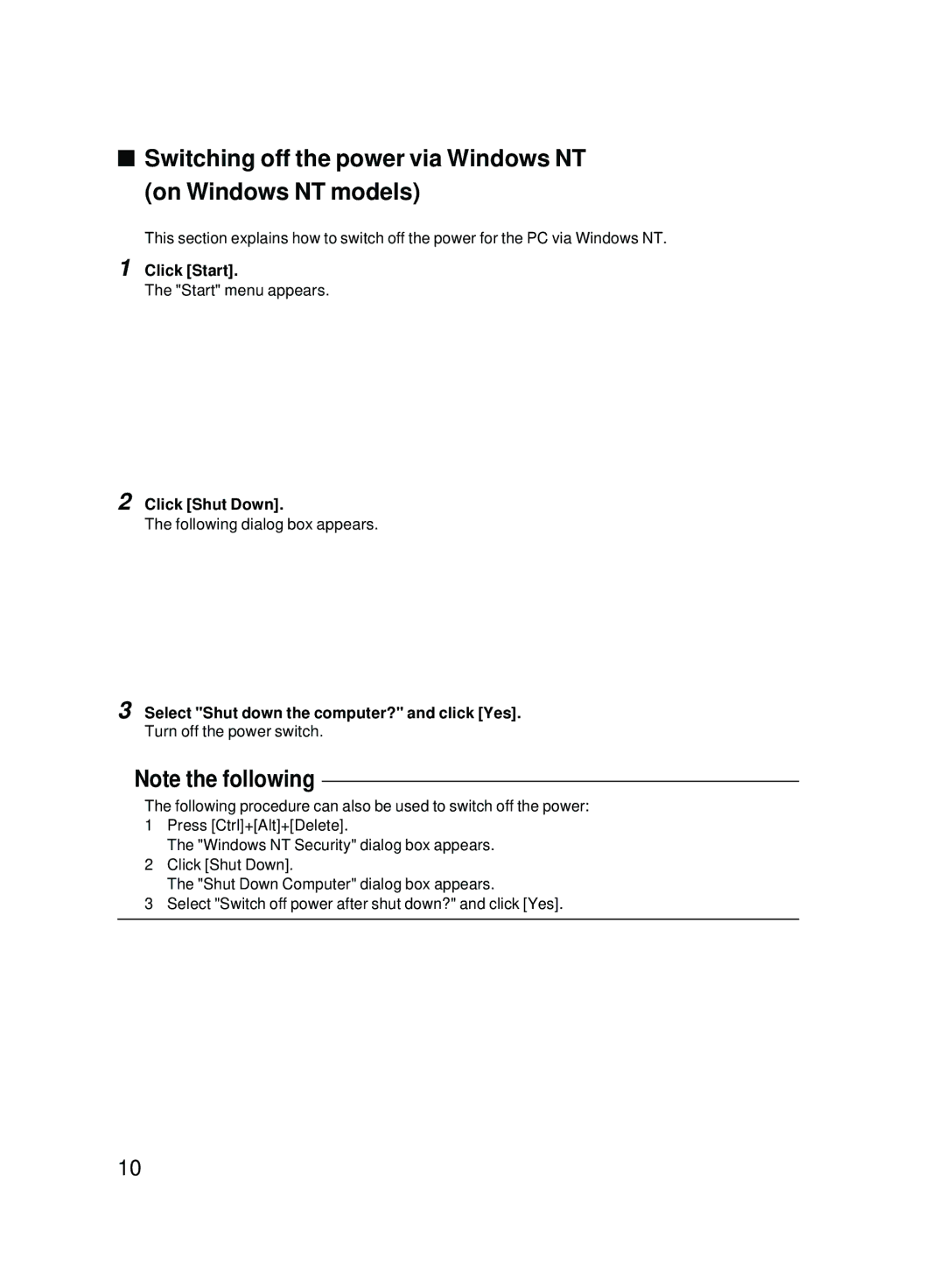 Fujitsu 2000 user manual Switching off the power via Windows NT on Windows NT models 