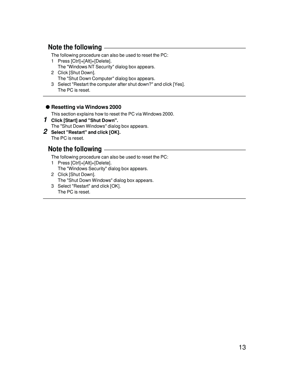 Fujitsu 2000 user manual Resetting via Windows, Select Restart and click OK. The PC is reset 