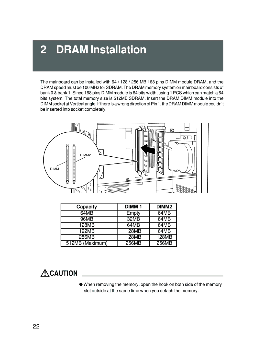 Fujitsu 2000 user manual Dram Installation, Capacity 