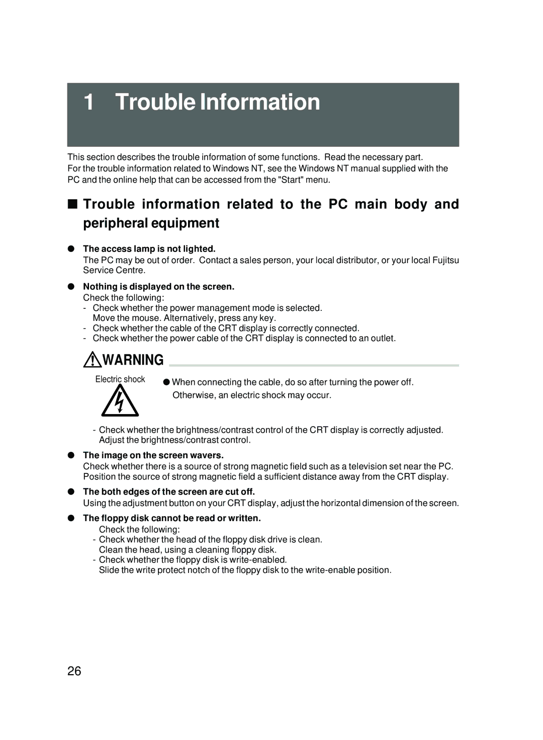 Fujitsu 2000 user manual Trouble Information 