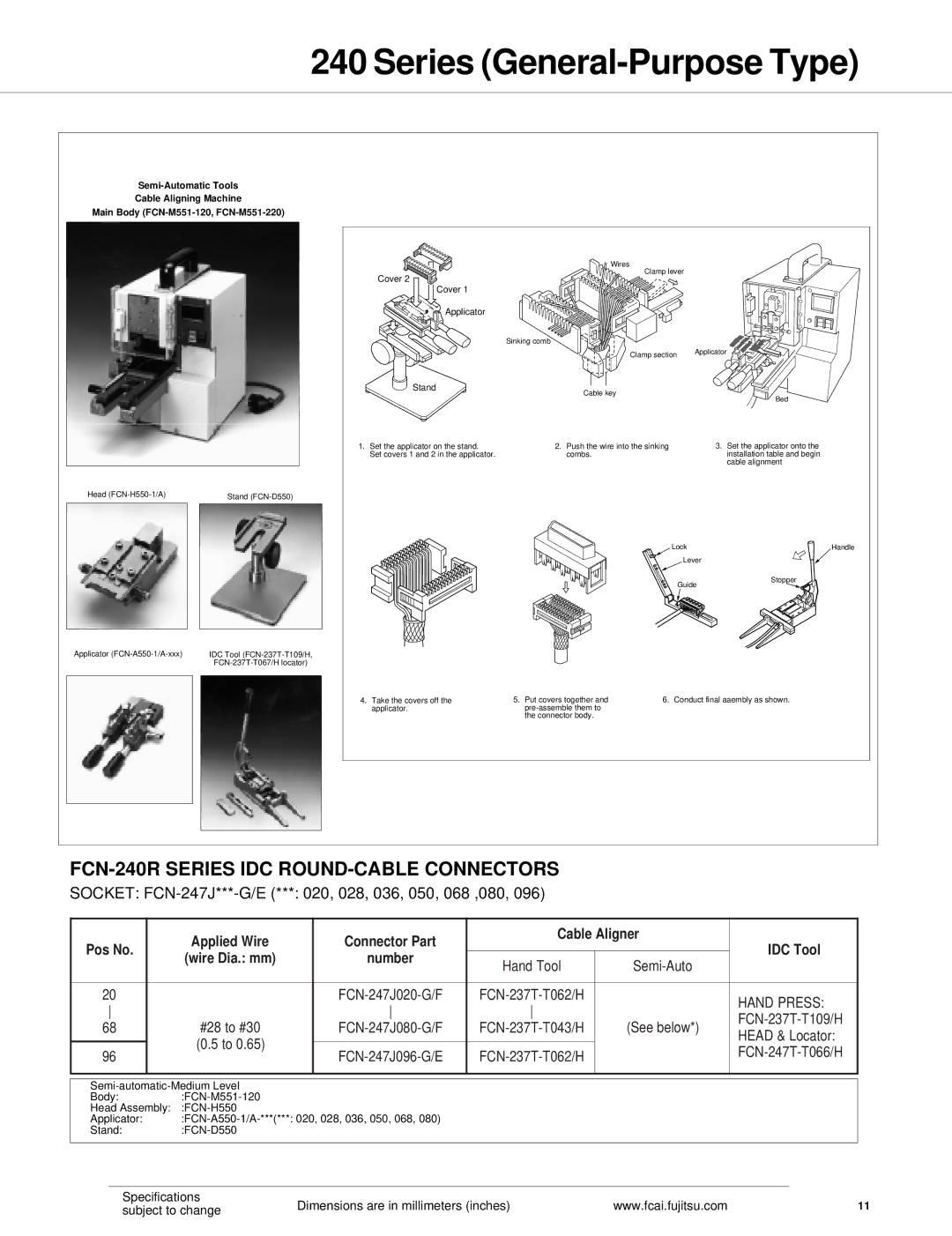 Fujitsu specifications FCN-240R Series IDC ROUND-CABLE Connectors, Stand 