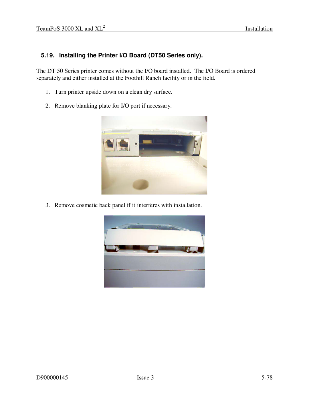 Fujitsu 3000 XL manual Installing the Printer I/O Board DT50 Series only 