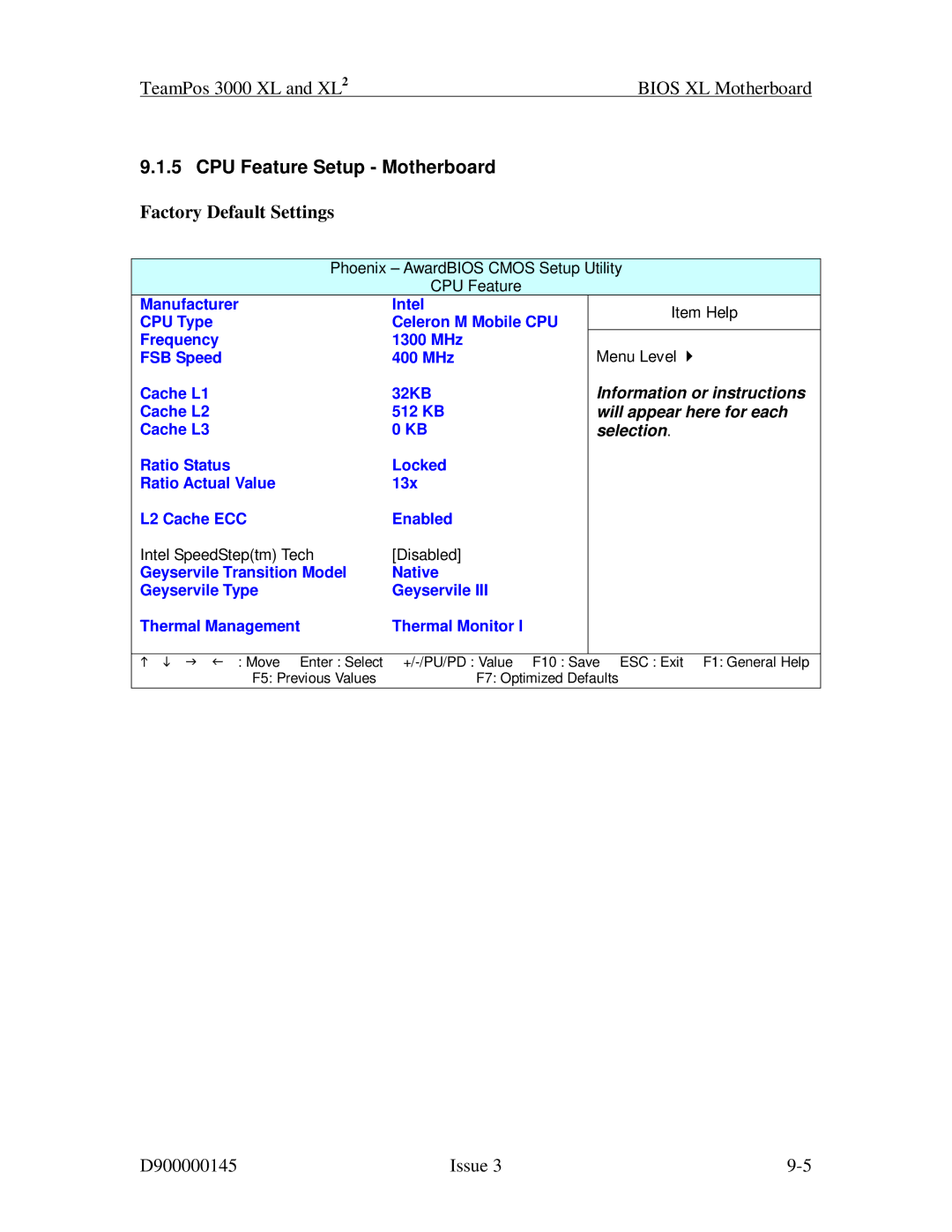 Fujitsu 3000 XL manual CPU Feature Setup Motherboard, Selection 