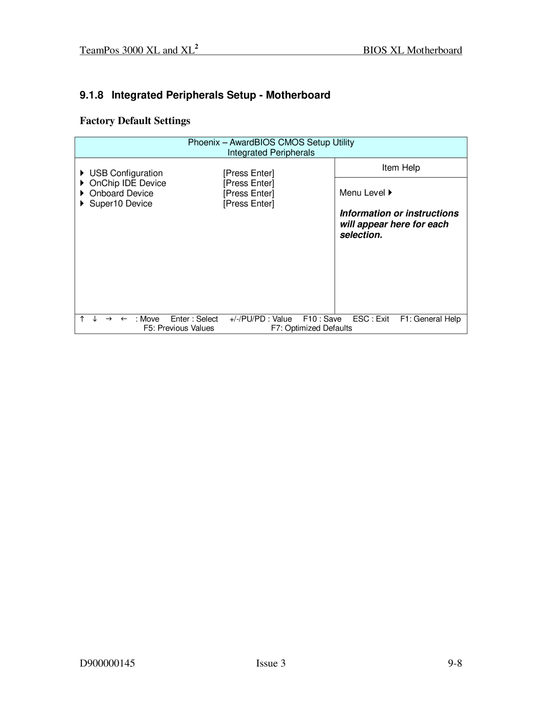 Fujitsu 3000 XL manual Integrated Peripherals Setup Motherboard 