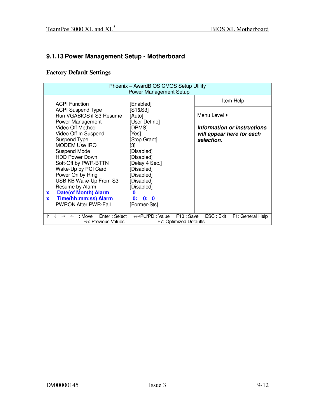 Fujitsu 3000 XL manual Power Management Setup Motherboard, Dateof Month Alarm Timehhmmss Alarm 