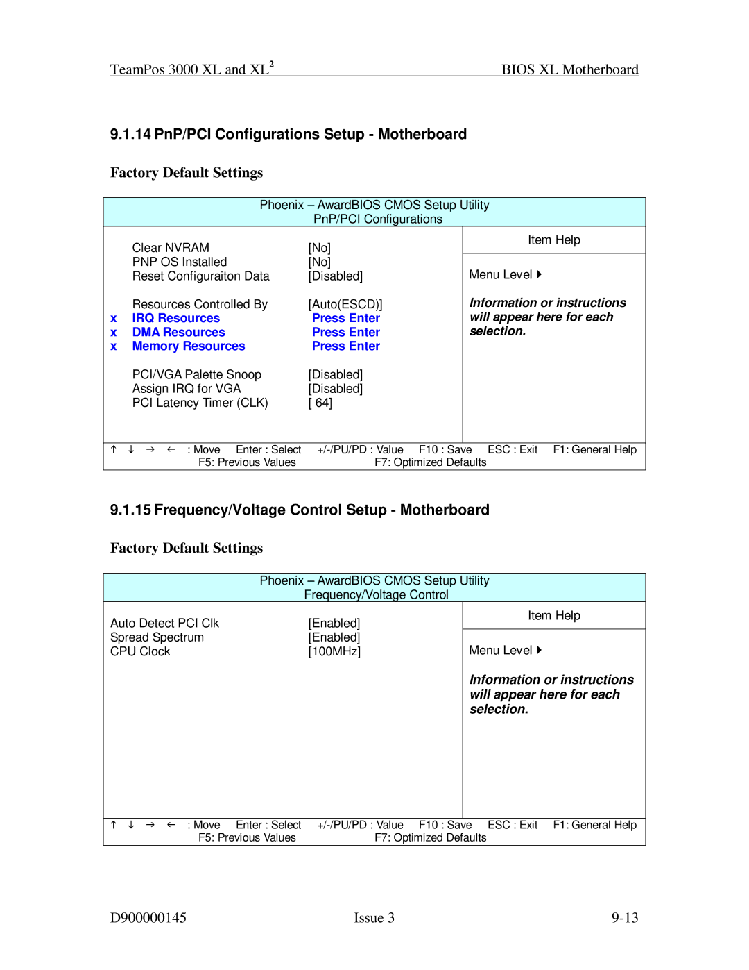 Fujitsu 3000 XL manual 14 PnP/PCI Configurations Setup Motherboard, Frequency/Voltage Control Setup Motherboard 