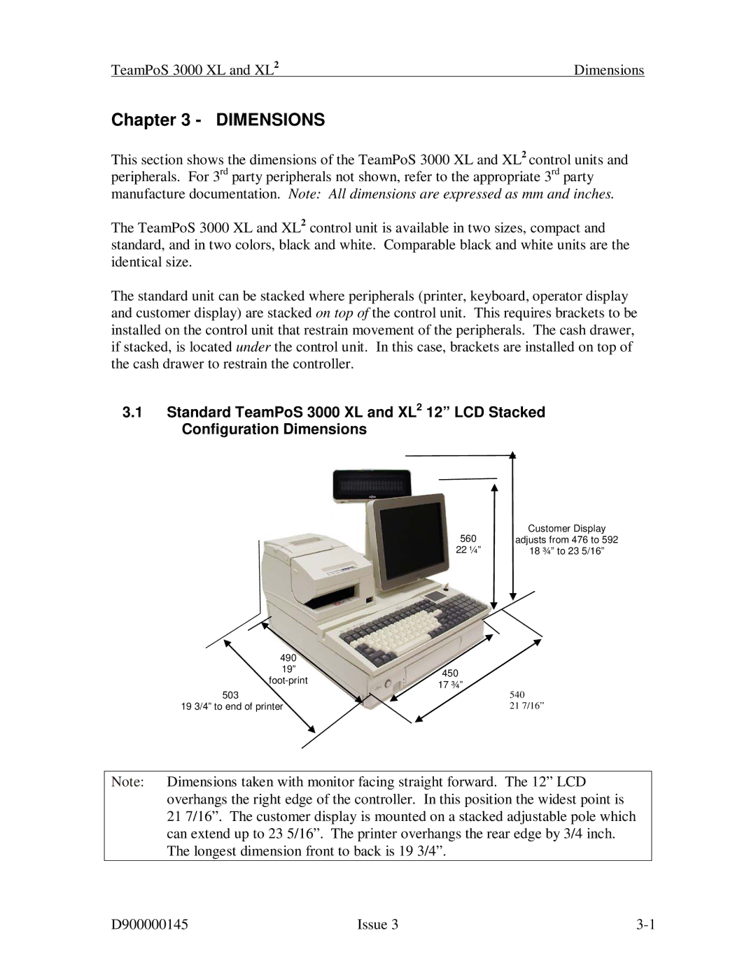 Fujitsu 3000 XL manual Dimensions 