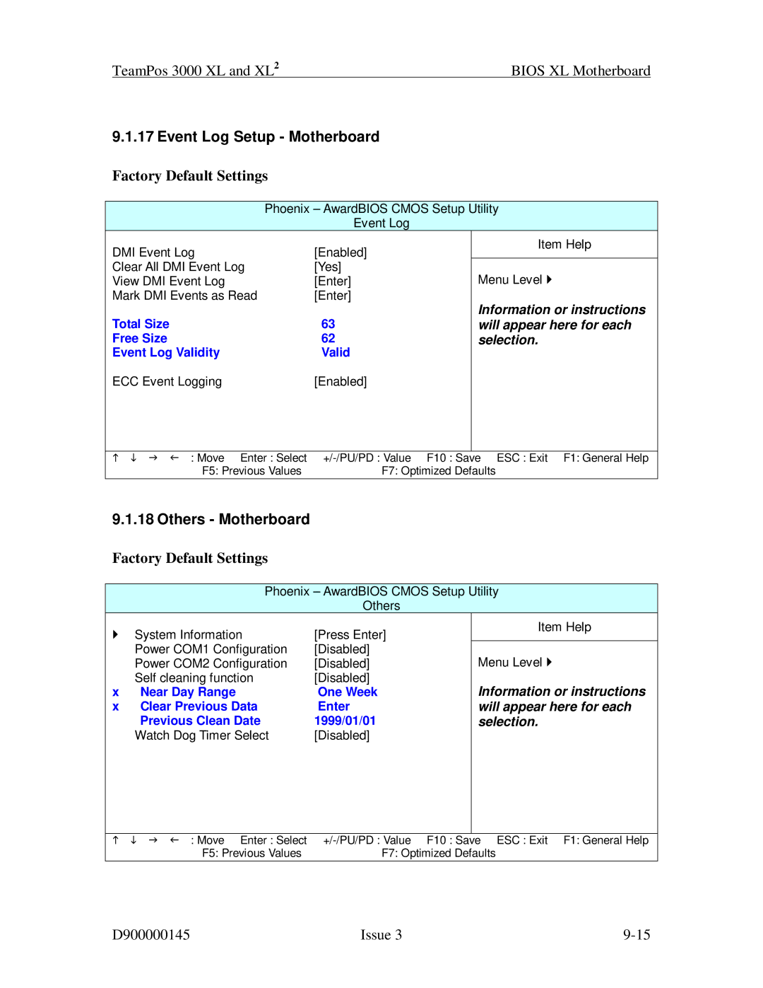 Fujitsu 3000 XL manual Event Log Setup Motherboard, Others Motherboard 