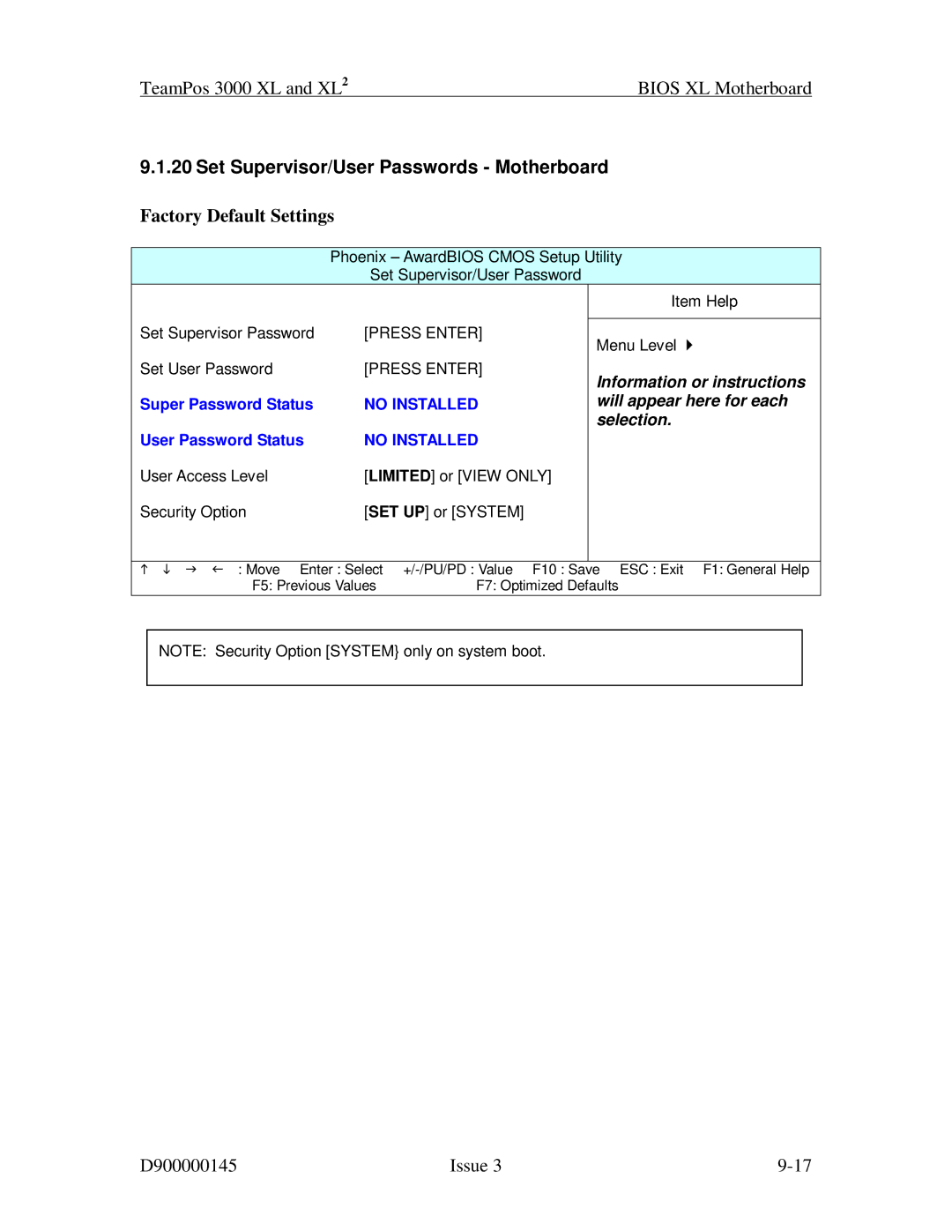 Fujitsu 3000 XL manual Set Supervisor/User Passwords Motherboard 