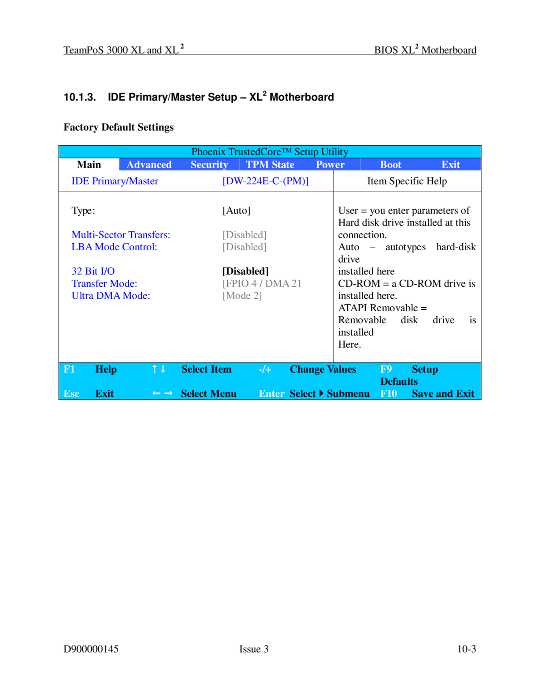 Fujitsu 3000 XL manual IDE Primary/Master Setup XL2 Motherboard 