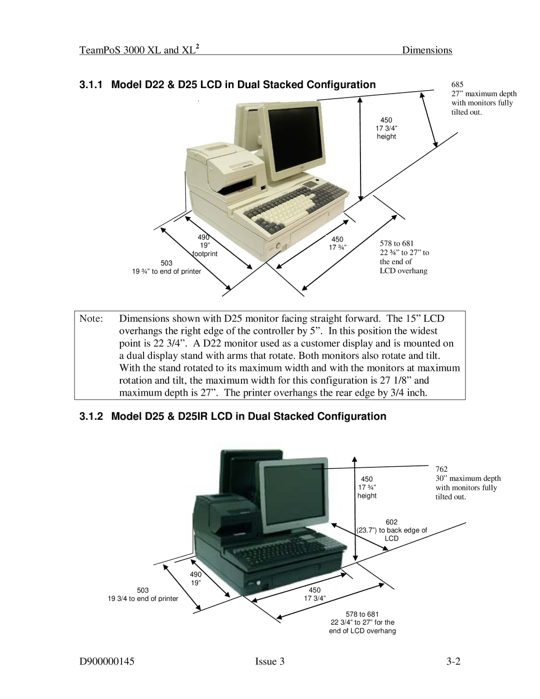 Fujitsu 3000 XL Model D22 & D25 LCD in Dual Stacked Configuration, Model D25 & D25IR LCD in Dual Stacked Configuration 