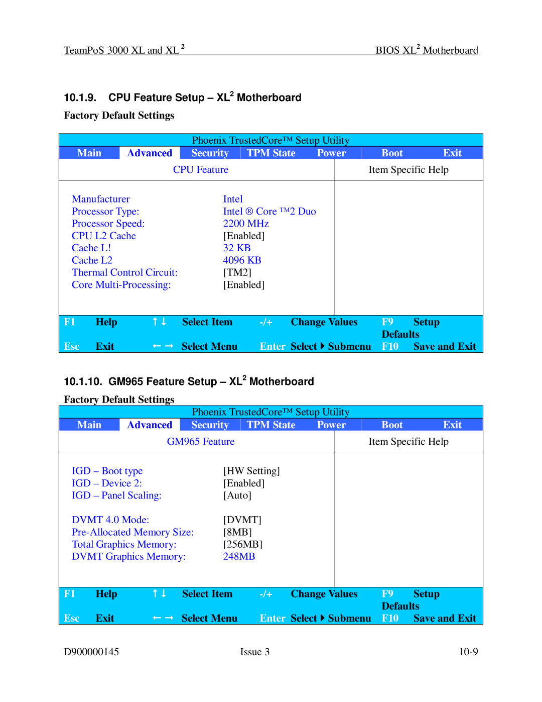 Fujitsu 3000 XL manual CPU Feature Setup XL2 Motherboard, 10.1.10. GM965 Feature Setup XL2 Motherboard 