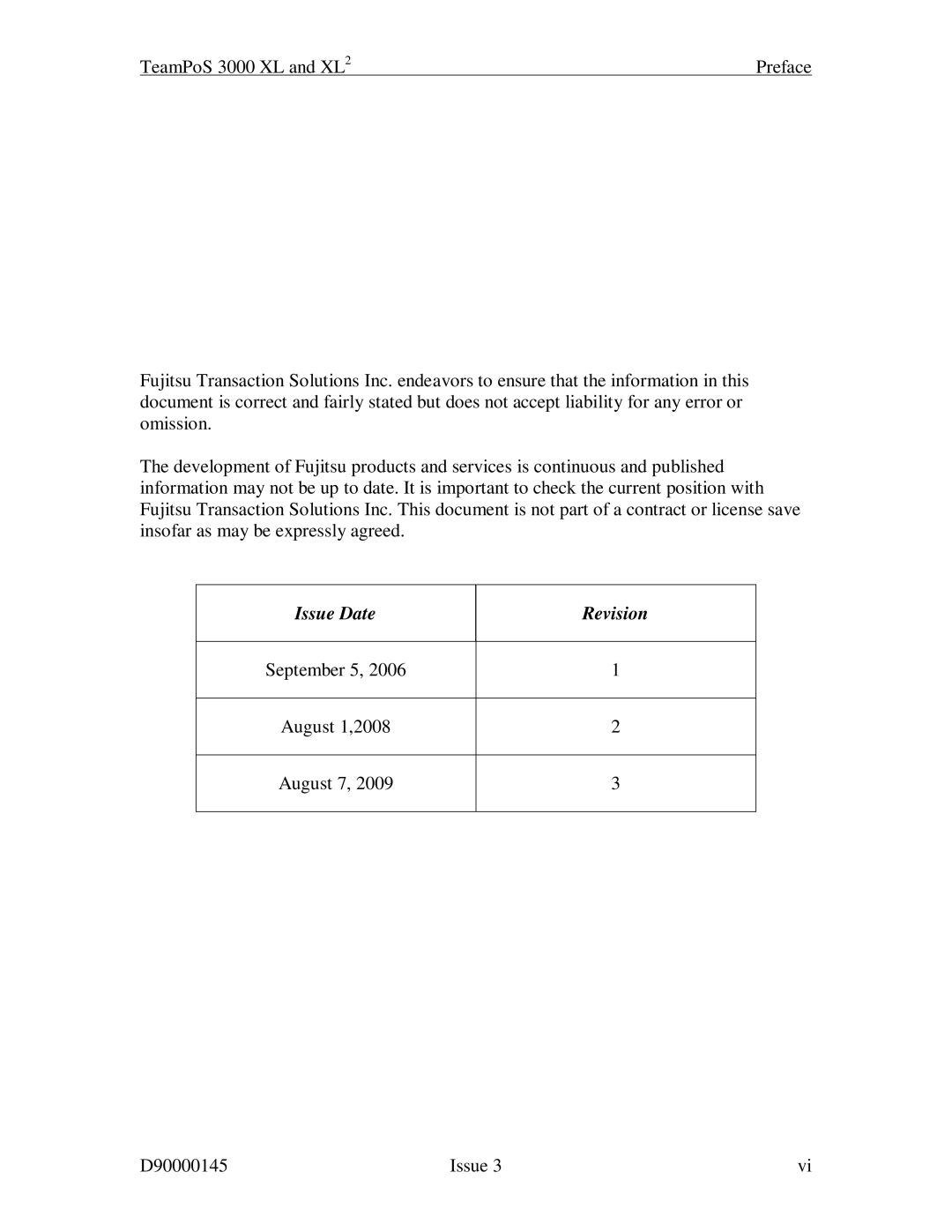 Fujitsu 3000 XL manual Issue Date Revision 