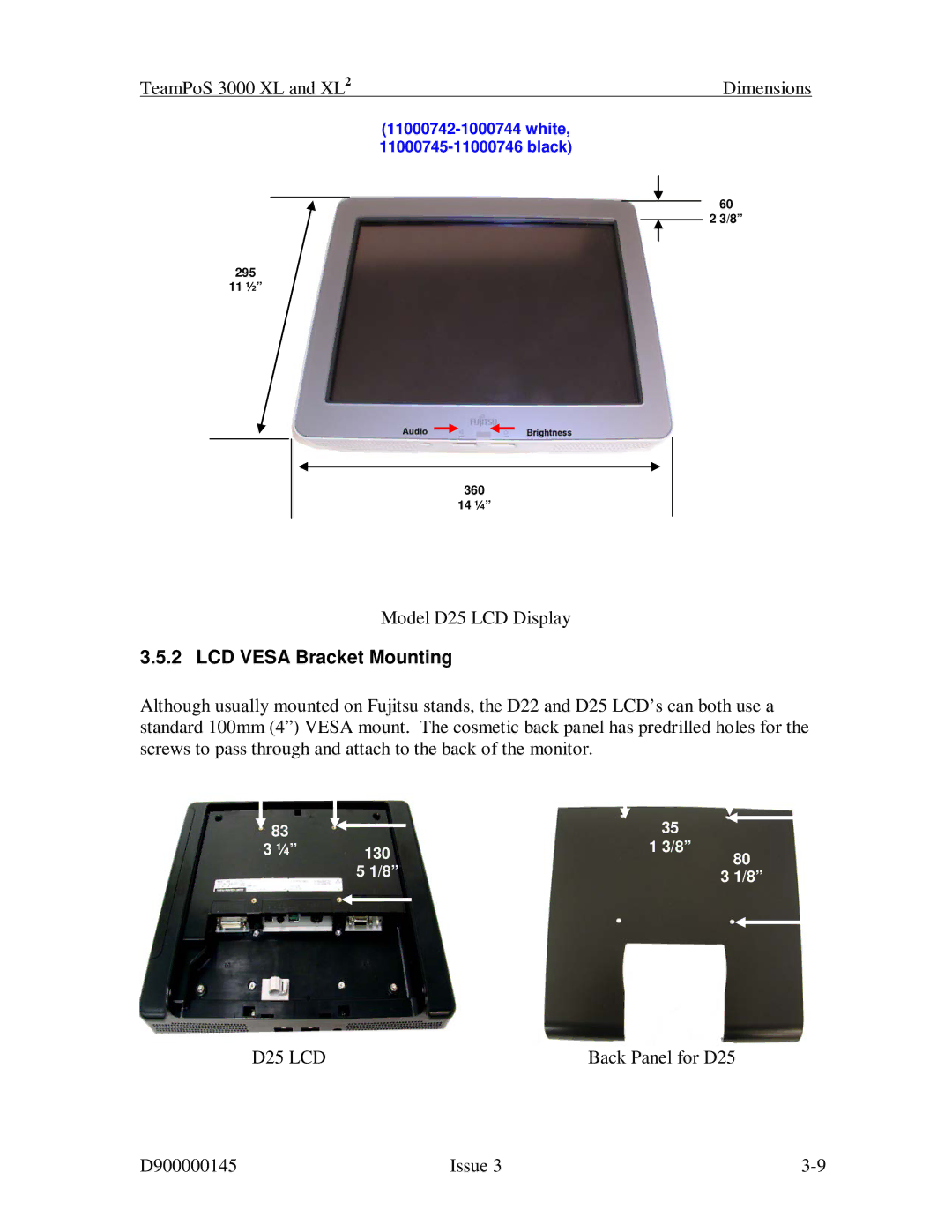 Fujitsu 3000 XL manual LCD Vesa Bracket Mounting 