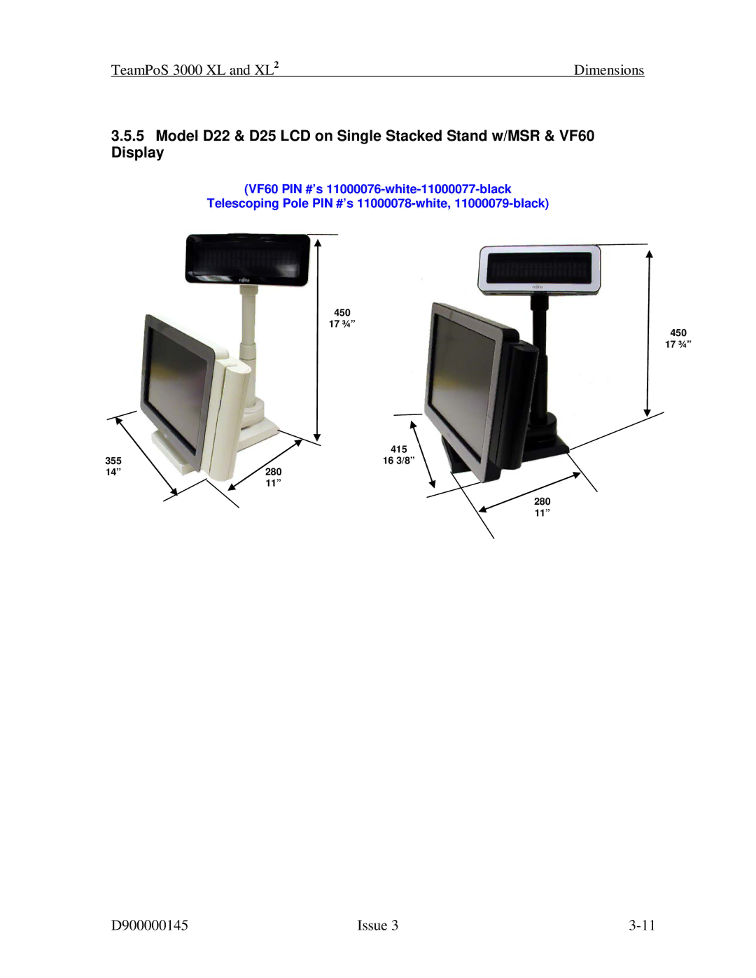 Fujitsu 3000 XL manual 450 17 ¾ 415 355 280 16 3/8 