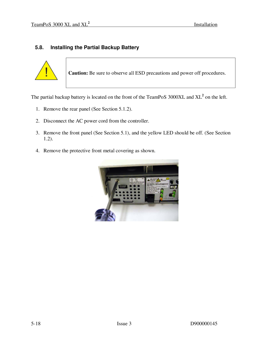 Fujitsu 3000 XL manual Installing the Partial Backup Battery 