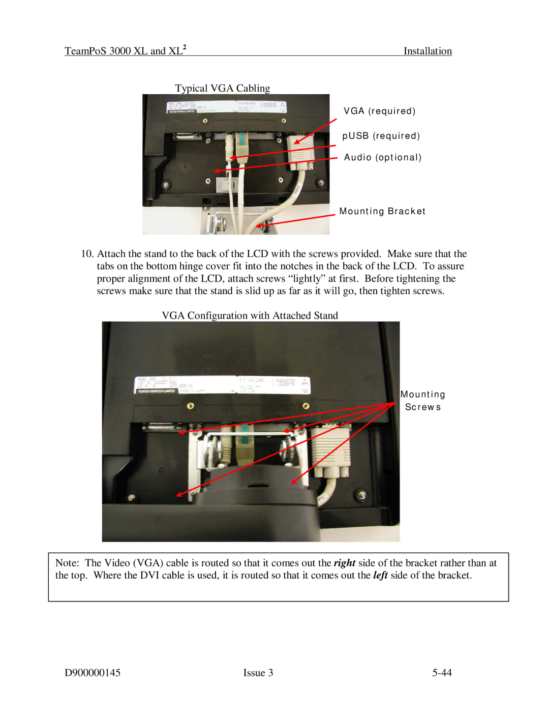 Fujitsu manual TeamPoS 3000 XL and XL Installation Typical VGA Cabling 