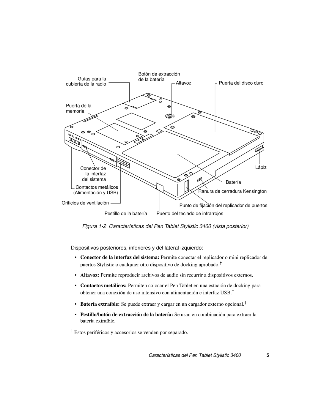 Fujitsu 3400 manual Dispositivos posteriores, inferiores y del lateral izquierdo 