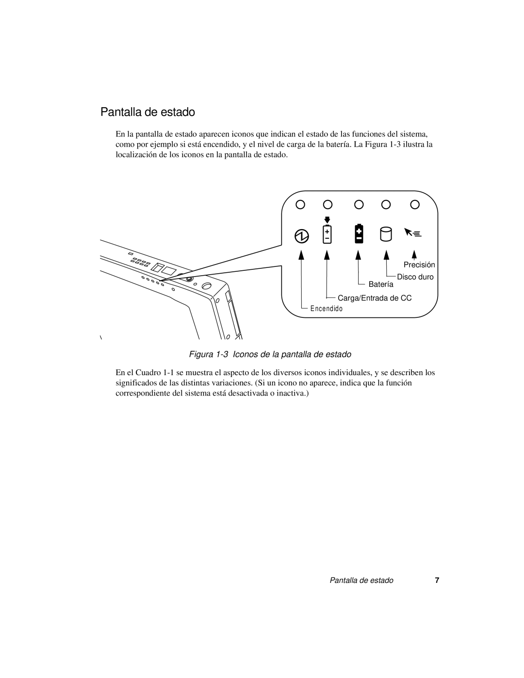 Fujitsu 3400 manual Pantalla de estado, Figura 1-3 Iconos de la pantalla de estado 