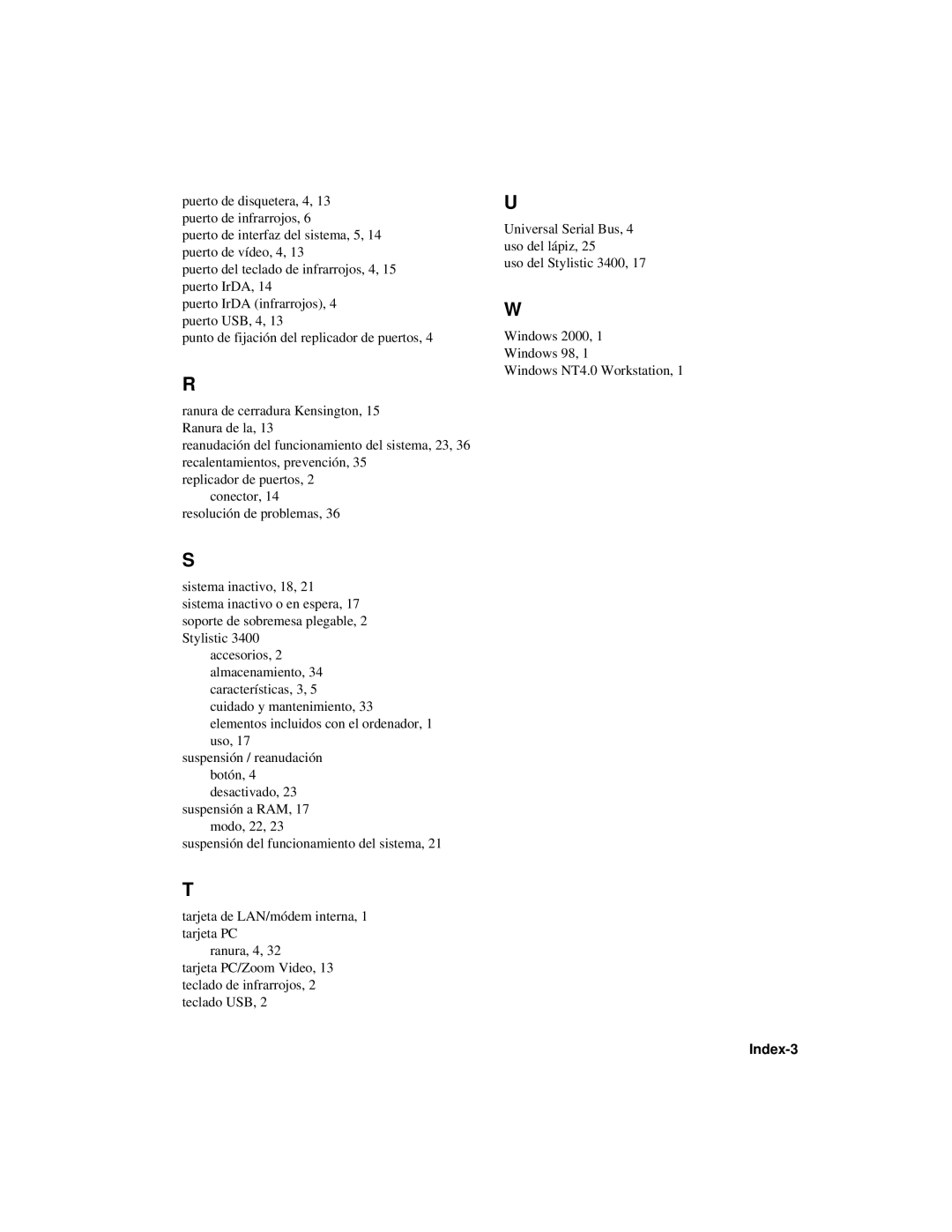 Fujitsu 3400 manual Index-3 