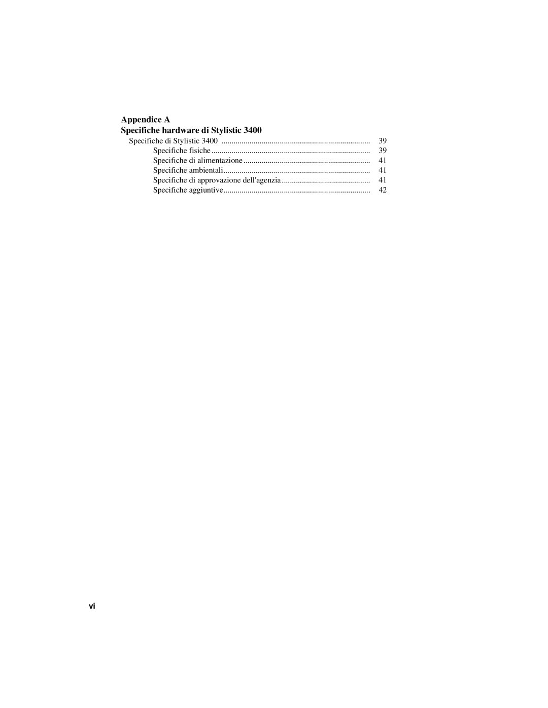 Fujitsu 3400 manual Appendice a Specifiche hardware di Stylistic 