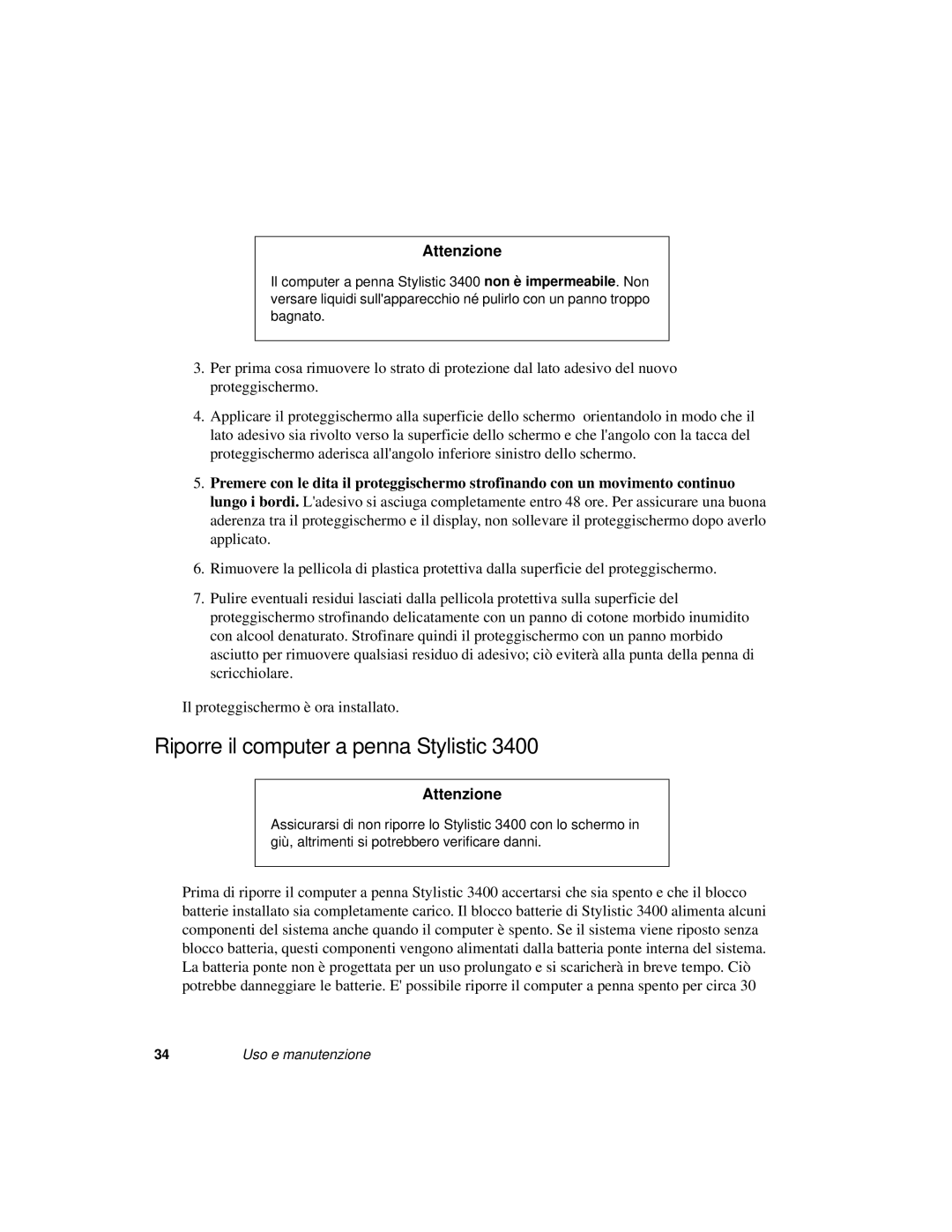 Fujitsu 3400 manual Riporre il computer a penna Stylistic 