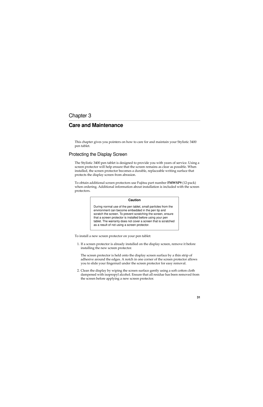 Fujitsu 3400 manual Care and Maintenance, Protecting the Display Screen 