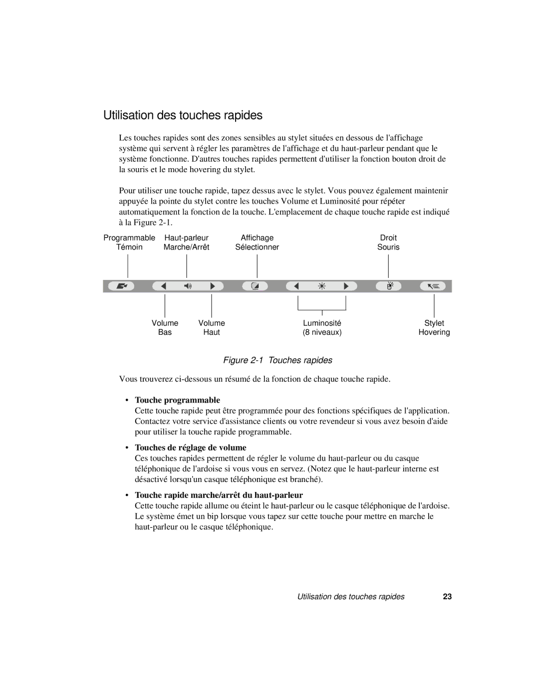 Fujitsu 3400 manual Utilisation des touches rapides, Touche programmable, Touches de réglage de volume 