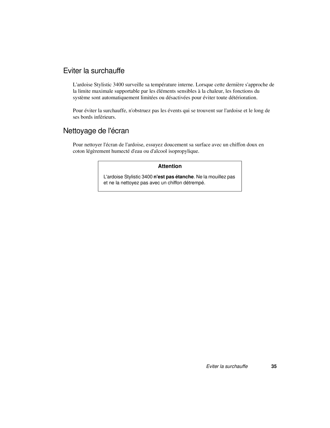 Fujitsu 3400 manual Eviter la surchauffe, Nettoyage de lécran 