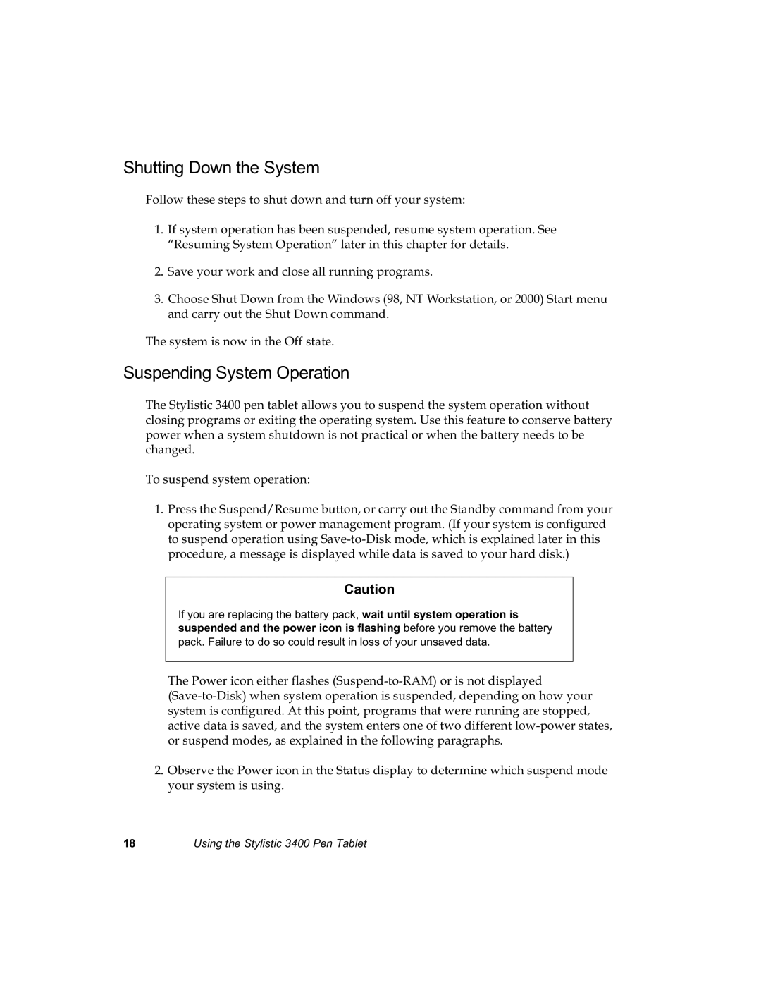 Fujitsu 3400 manual 6KXWWLQJRZQWKH6\VWHP, 6XVSHQGLQJ6\VWHP2SHUDWLRQ 